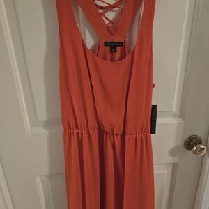 Coral dress, pretty detail at neck on the back of dress,